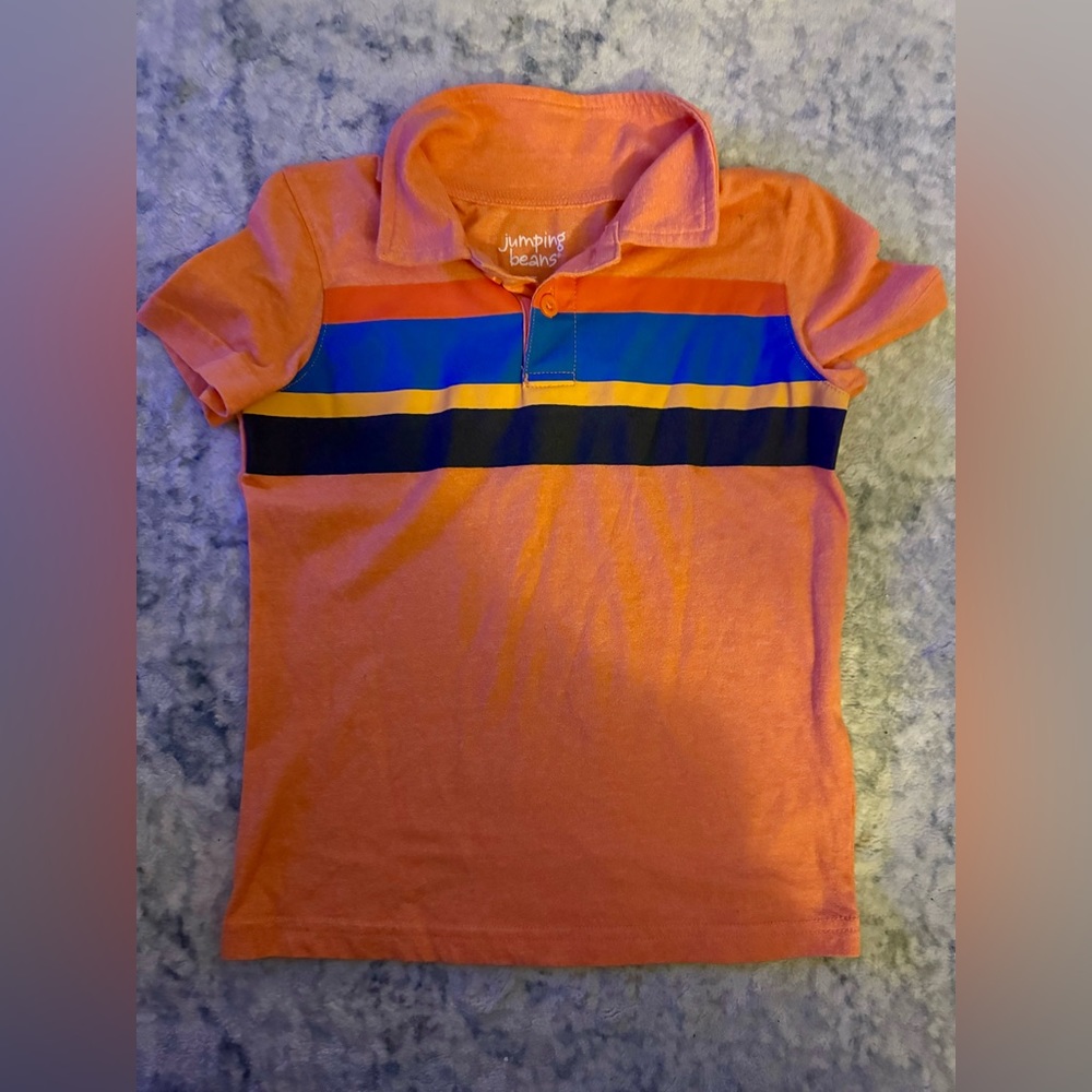 boys Jumping Beans short sleeve orange polo shirt with stripes - size 5T